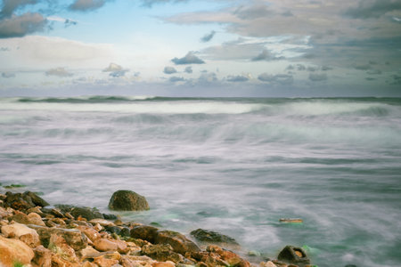 Beautiful view of the seashore,storm waves.Beautiful sea backgroundの写真素材