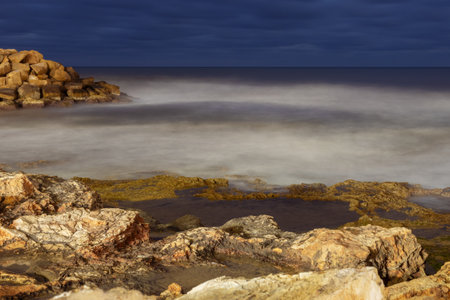 Beautiful view of the seashore,storm waves.Beautiful sea backgroundの写真素材