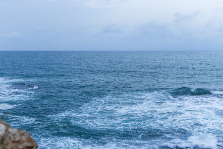 there is place for inscription Beautiful view of the seashore,storm waves.Beautiful sea backgroundの写真素材