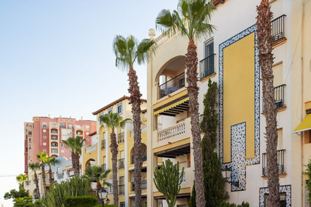 beautiful European house in Spain, there is a place for an inscriptionの写真素材