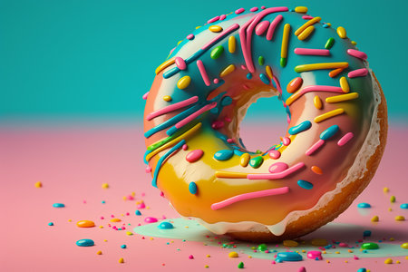 Donut with colorful sprinkles on a pink background. 3d renderingの素材