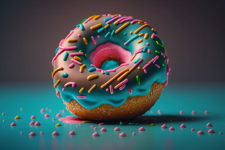 Glazed donut with sprinkles, 3d rendering. Computer digital drawing.の素材