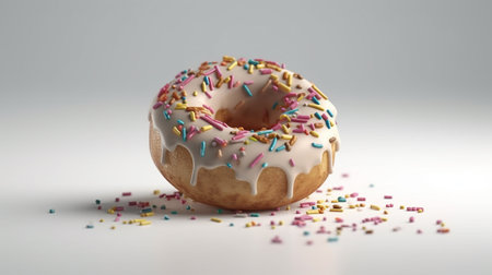 Donut with sprinkles on a white background. 3d renderingの素材