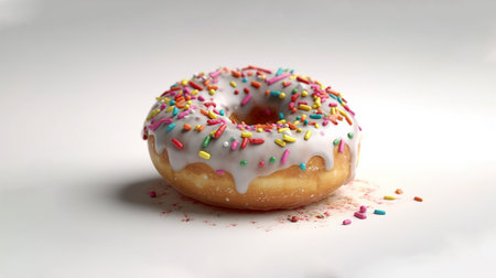 Donut with sprinkles on a white background, close-upの素材