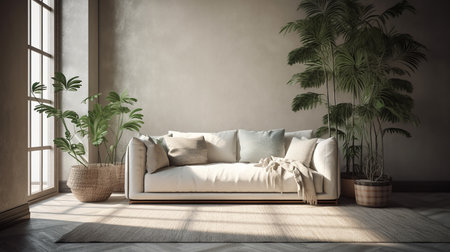 interior with white sofa. illustration mock up designの素材