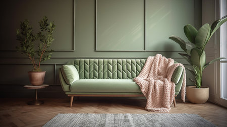 interior with green sofa. illustration mock upの素材
