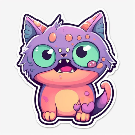 Cute cartoon cat stickers. Isolated on white background.の素材