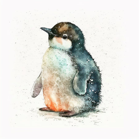 Watercolor penguin isolated on white background. Hand drawn illustration.の素材