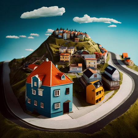 Small town in the middle of the world. 3D illustration.の素材