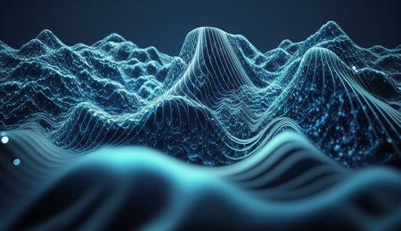 Abstract 3d rendering of wavy surface. Big data visualization. Futuristic background.の素材