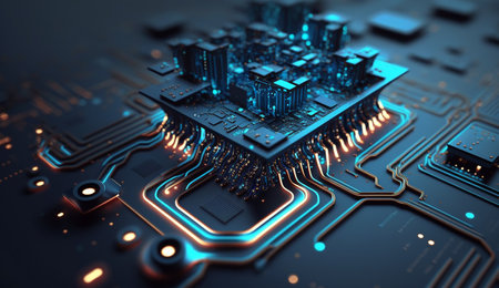 Circuit board close up. 3d rendering, 3d illustration.の素材