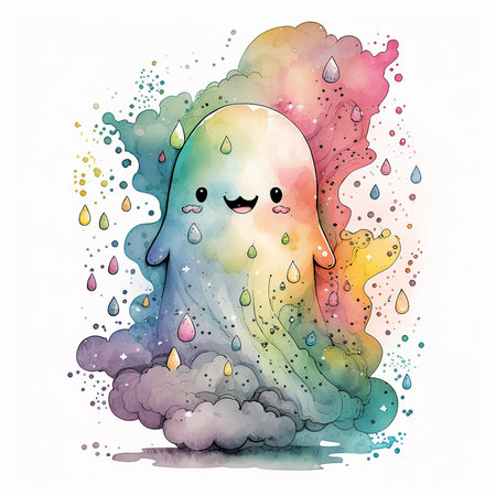 Cute kawaii jellyfish in watercolor style. Vector illustration.の素材