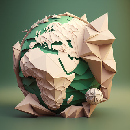 3d render of low poly world globe in origami style.の素材