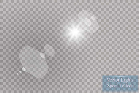 Vector transparent sunlight special lens flare light effect. Sun flash with rays and spotlightのイラスト素材
