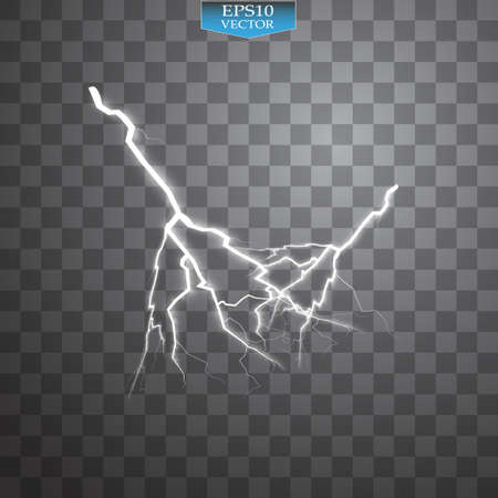 Set of lightnings. Thunder-storm and lightnings. Magic and bright lighting effects.のイラスト素材