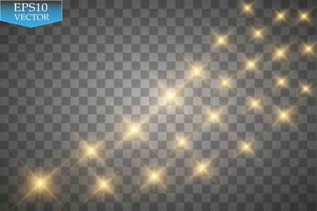 Vector gold glitter wave illustration. Gold star dust trail sparkling particles isolated on transparent background.のイラスト素材