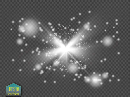 Glow light effect. Starburst with sparkles on transparent background. Vector illustration.のイラスト素材