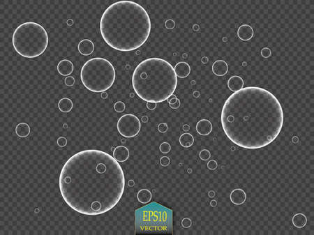 White water bubbles with reflection set on transparent background vector illustration. eps 10のイラスト素材