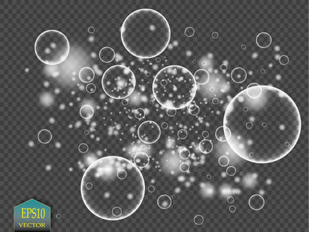 White water bubbles with reflection set on transparent background vector illustration. eps 10のイラスト素材