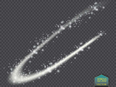 Abstract vector magic glow star light effect with neon blur curved lines. Sparkling dust star trail with bokeh.のイラスト素材