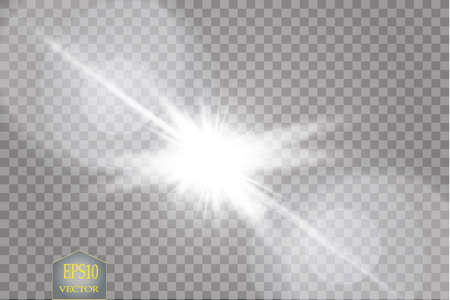 Vector transparent sunlight special lens flare light effect. Sun flash with rays and spotlightのイラスト素材