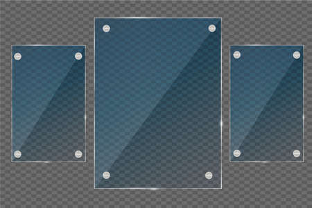 Glass plates set. Vector glass banners on transparent background.のイラスト素材