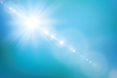 Realistic Blue sky with cloud and shining sun with lens flare.のイラスト素材