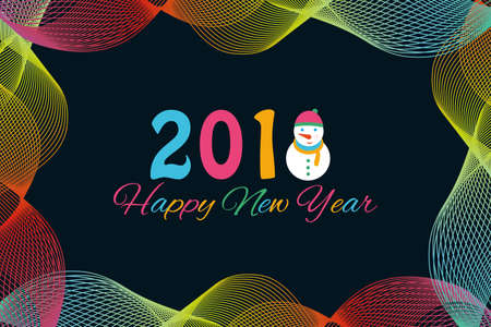 2018 Christmas card with a snowman on the background of nature and fir branchesのイラスト素材