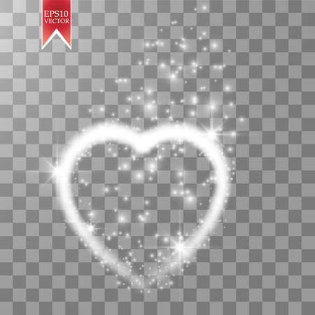 Happy Valentines Day greeting card. I Love You. 14 February. Holiday background with two hearts with arrow, light, stars on transparent background. Vector Illustration. eps 10のイラスト素材