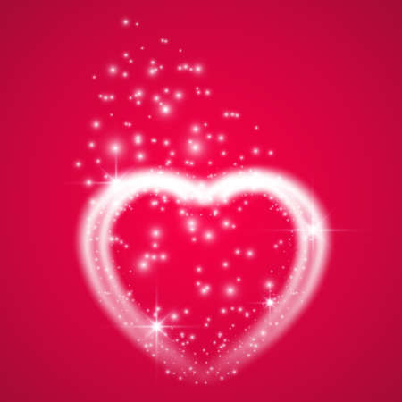 Happy Valentines Day greeting card. I Love You. 14 February. Holiday background with hearts with arrow, light, stars on pink backgraund. Vector Illustrationのイラスト素材