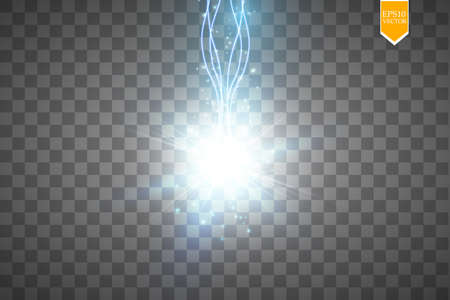 Glow on blue transparent effect, lens flare, explosion and more. For illustration template art design, banner for Christmas celebrate, magic flash energy ray.のイラスト素材