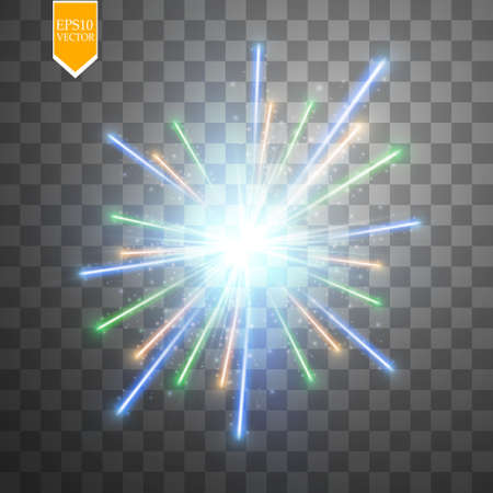 Colorful firework explosion on transparent background. White, gold and yellow lights.のイラスト素材