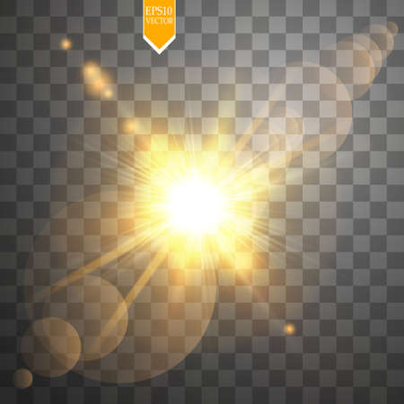 Transparent sunlight special lens flare light effect vector. Sun flash with rays and spotlight.のイラスト素材