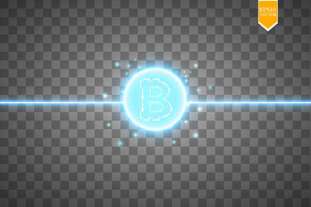 Bitcoin mining, conceptual illustration.. Digital money. Concept design of cryptocurrency. Sign bitcoin on transparent background with generation particles energy. Vector illustration.のイラスト素材