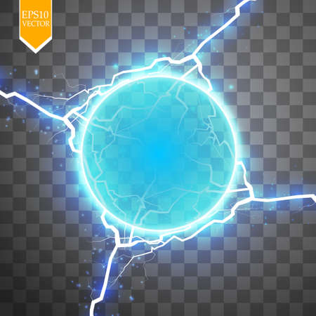 Blue energy ring with lightning abstract, conceptual vector design with free area in center for any object.のイラスト素材