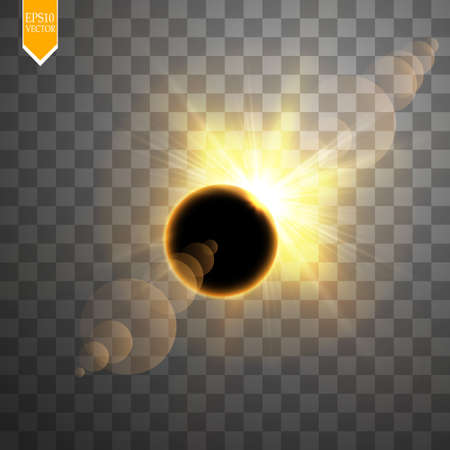 Total solar eclipse vector illustration on transparent background.のイラスト素材