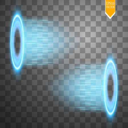 Magic fantasy portal. Futuristic teleport. Light effect. Blue candles rays of a night scene with sparks on a transparent background. Empty light effect of the podium. Disco club dancefloor.のイラスト素材