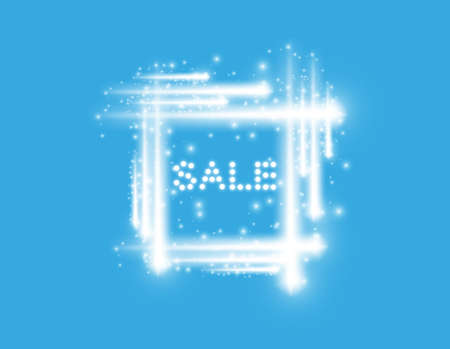 Illustration of glowing sale text on blue background.のイラスト素材