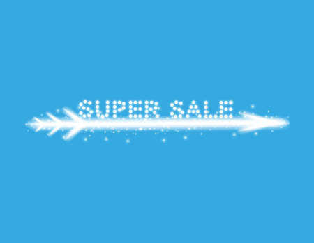Illustration of glowing text sale with arrow on  blue background.のイラスト素材
