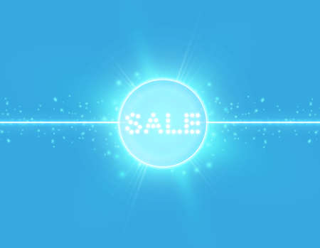 Sale glowing neon sign on the blue background. Light vector background for your advertise, discounts and businessのイラスト素材