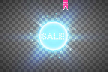 Sale glowing neon sign on the transparent background. Light vector background for your advertise, discounts and business.のイラスト素材