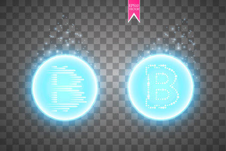 Abstract blue energy ring with bitcoin on a transparent background.のイラスト素材