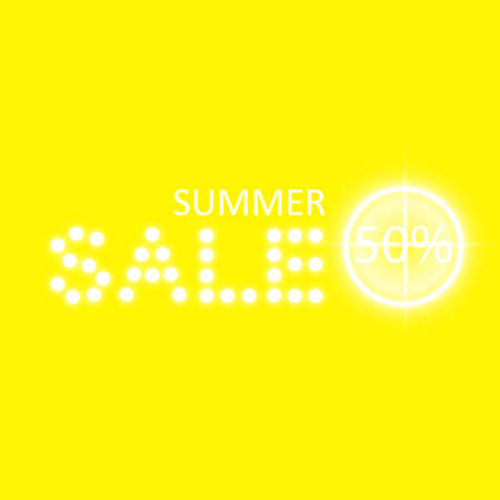 Summer sale glowing neon sign with target on the yellow backgroundのイラスト素材