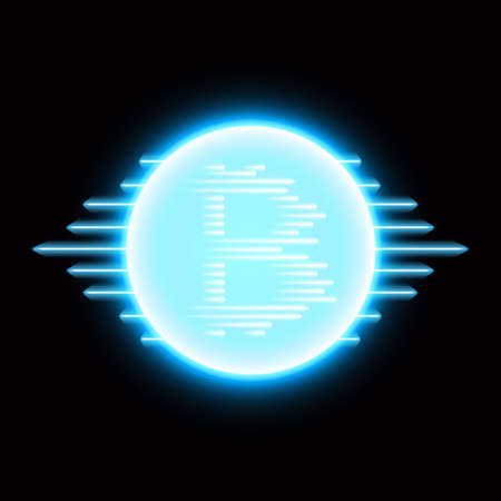 Abstract blue energy ring with bitcoin on a black background.. Vectorのイラスト素材