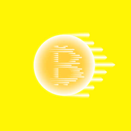 Abstract blue energy ring with bitcoin and speed lines on a yellow background.. Vectorのイラスト素材