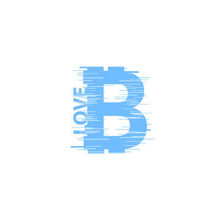 Blue bitcoin sign in glitch style on white background.のイラスト素材