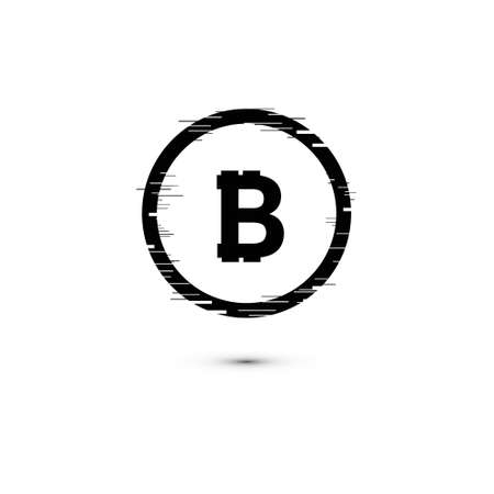 Bitcoin coin with fast speed motion lines and glitch frames set. Geometric shapes with distortion effect.Glow Design for Graphic Design. Vector Illustrationのイラスト素材