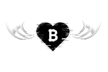 Bitcoin Cripto currency blockchain. Bitcoin flat icon on white background. Bitcoin in heart with wingsのイラスト素材