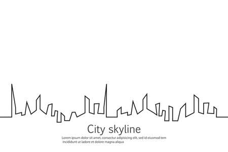 Silhouette of the city in a flat style. Modern urban landscape. Vector illustrations. City skyscrapers building office horizon.Continuous line drawingのイラスト素材