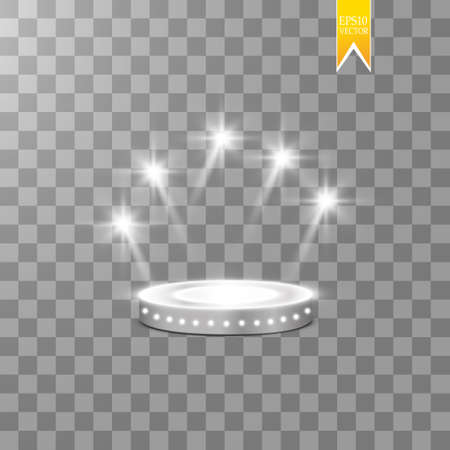 Abstract Shining Podium Background with Spotlights. White Glittering Scene. You Win Luxury, Success and Treasure Design. Game, Fashion and Gambling Space. Vector illustrationのイラスト素材